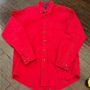 John Ashford Mens S Red Cotton Button-Down Shirt Pocket Long Sleeve Collared